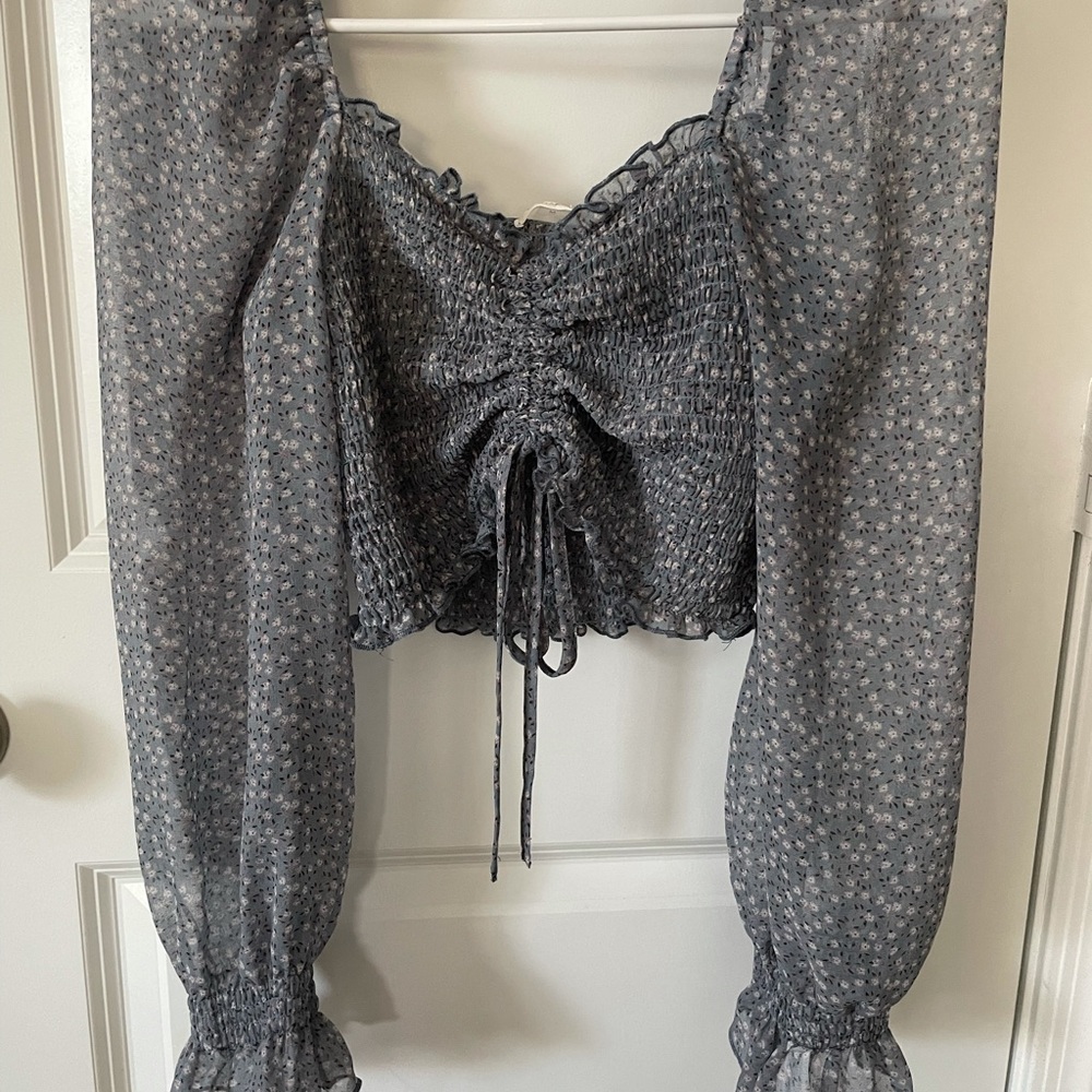 Off the shoulder crop top dusty blue (adjustable)